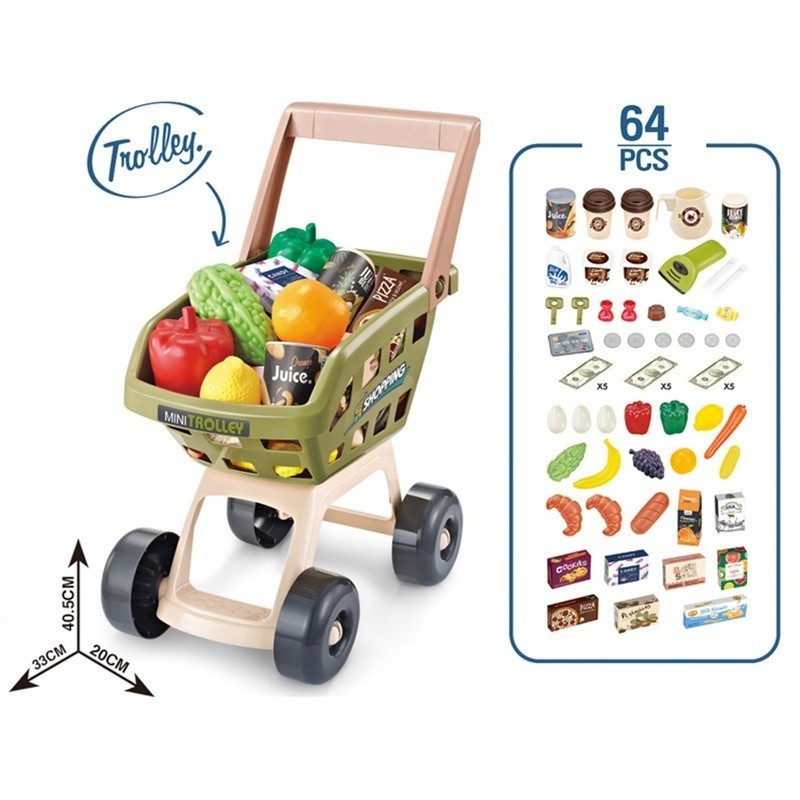 как выглядит Supermarket Playset Kids W/ Cash Register Shopping Cart 64 Play Food Pieces US фото