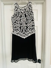JKara Cocktail Party Dress Black & White Beaded Bodice Sleeveless Size 12
