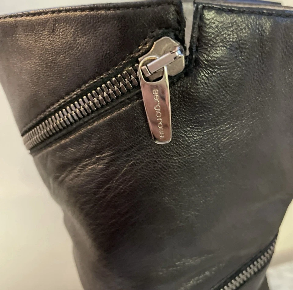 Botas de tacón Sergio Rossi para mujer de cuero con detalle de cremallera talla 8 stilleto Foto 3 de 4