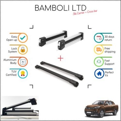 Bamboli 19'' Ski Carrier & Black Cross Bar Set For Ssangyong Musso 18-Up 4pcs