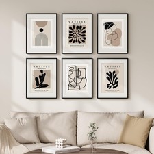 Framed Neutral Abstract Wall Art for Living Room, Set of 6 Minimalist Black B...