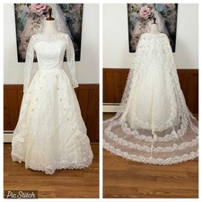 Elegant Vintage 1950s Bridallure Lace Cape Wedding Gown!