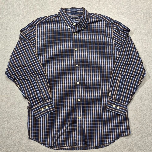 Stafford Signature Mens Shirt L Blue Yellow Plaid Button Down Wrinkle Iron Free - product listing photo