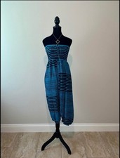 Blue and Black Strapless knee length Romper