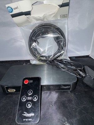 Rocketfish 4port HDMI Switch 4k Ultra HD HDR Rmt Cntrl 12  HDMI New Cabl RFG1501