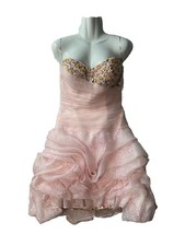 Tony Bowls Le Gala Women's Strapless Beaded Chiffon Overlay Gown Size 8 Pink