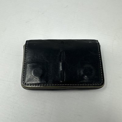 Vintage Franklin Covey Small Business Card Holder Magnetic Rare Black Leather
