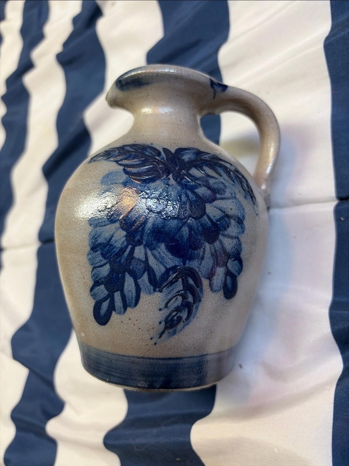 Older Rowe Pottery Salt Glazed Oil Lamp Jug Pitcher, 1992 Pinecone