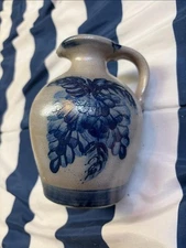 Older Rowe Pottery Salt Glazed Oil Lamp Jug Pitcher, 1992 Pinecone