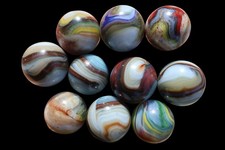 D.A.S. COLLECTOR MARBLES, MIXED RUN Collection of 10 JABO Frit Swirls M1