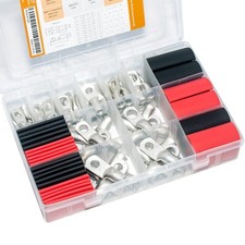 100PCS Tinned Copper Wire Lugs AWG 8 6 4 2 Gauge with Heat Shrink Tube Assort...