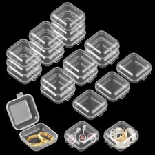 96 Pcs Mini Clear Plastic Jewelry Box, Small Storage Containers with Hinged L...