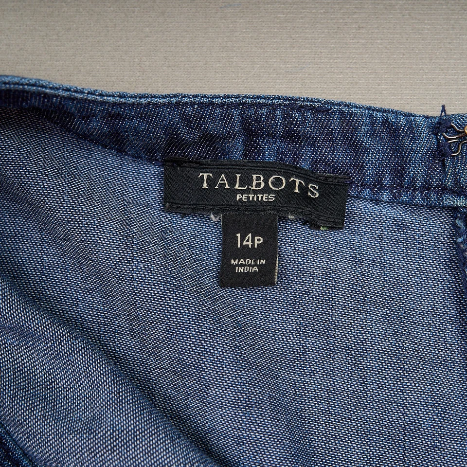 Vestido Camisa Talbots Mujer 14P Azul Algodón Cremallera Trasera Cuello en V Foto 3 de 4