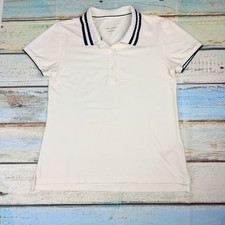 Tory Burch Sport Women Size L Polo Shirt With Navy Trim Tennis Golf Cotton Rayon