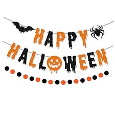 Glitter Happy Halloween Banner and Circle Dots Garland Party Decorations