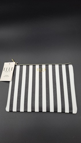 Elle Paris Black & White Zippered Flat Pouch Makeup Bag New with Tags - Picture 1 of 4