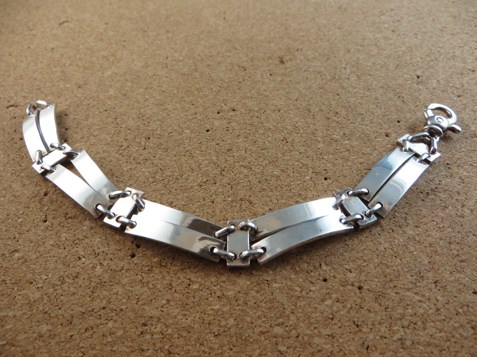 Heavy Sterling Silver Rectangular Panel Double Li… - image 1