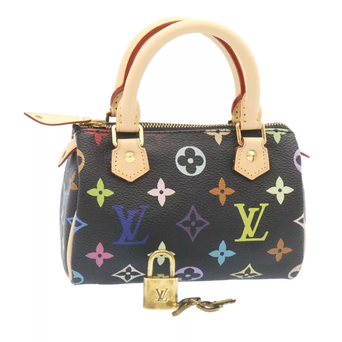 LOUIS VUITTON Monogram Multicolor Mini Speedy Hand Bag Black M92644 Auth  26986A