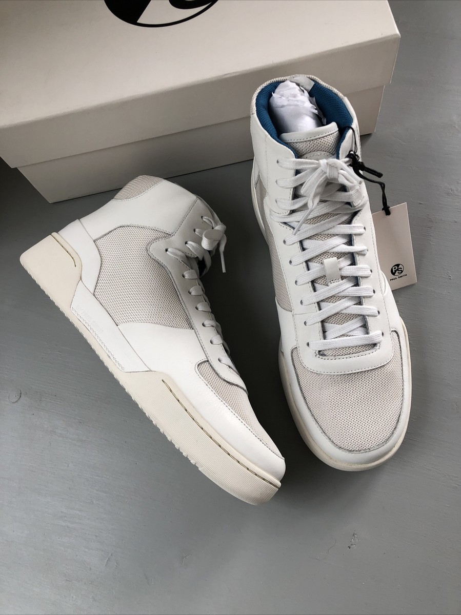 Designer Paul Smith White Leather LUCENT Hi Top Mono Lux Trainers UK9 BNWB