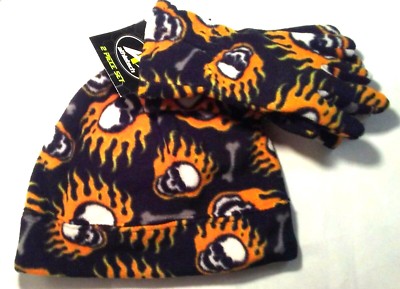 Athletech Boys Fleece 2 piece Skull w/ Fire Hat/Glove Set NWT L/XL 8-16