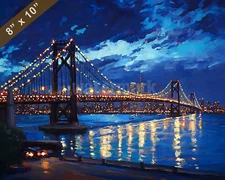 Delaware Memorial Bridge with city lights oil painting 8x10 Print