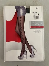 Fiore Malana Patterned Tights Sheer Black Metallic 154-165lbs Height 5’4-5’7 20D