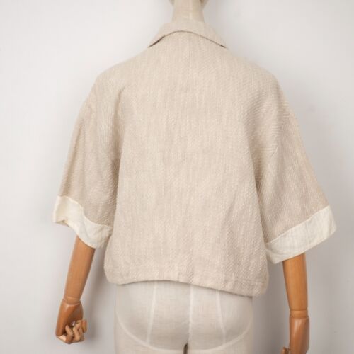 TRANSIT PAR SUCH Women's Lino Cotton Silk Buttons Summer Beige Crop Blazer 3 M/L - Picture 5 of 13
