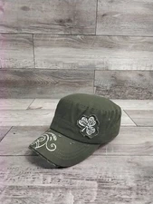 Lucky Clover Rhode Island Novelty Flat Hat Cap Adjustable Strapback Distressed 