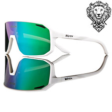 Green Lens Mens Sports UV400 White Sunglasses Cycling Riding Mirrored Eyewear