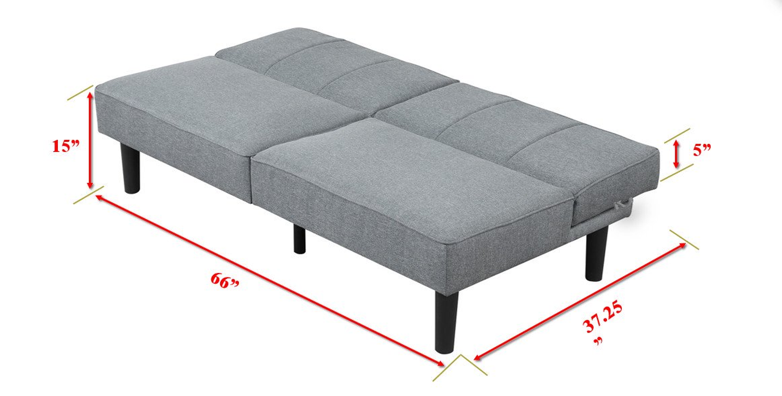 Convertible Studio Futon, Gray Linen Upholstery, Foldable Sofa Bed ...