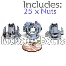 (25) 1/4-20 x 7/16" 3-Prong Tee Nuts Straight Barrel Zinc Plated T-Nut Cr+3 RoHS