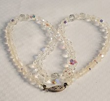 Vintage Aurora Borealis Crystal Necklace Faceted Rou d Cut Glass