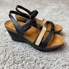 Naot Canaan Strappy Wedge Sandal Black Tan Leather Womens 40