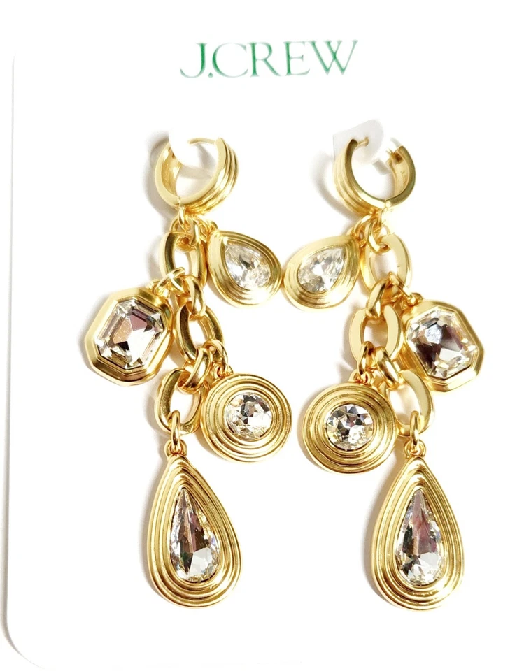 Pendientes colgantes brillantes geométricos J.Crew en latón chapado en oro cristal CF004 NUEVOS CON ETIQUETAS Foto 4 de 4