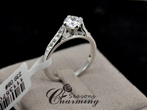 Wedding Ring Classic White Gold Plated 1ct Top CZ Stone Finger Ring Engagement  - Image 4 of 4