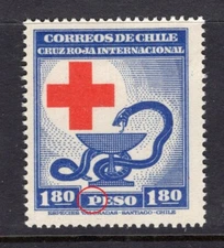 CHILE 1944 Red cross 1.80p ERROR VARIETY white dot on "P" of PESO