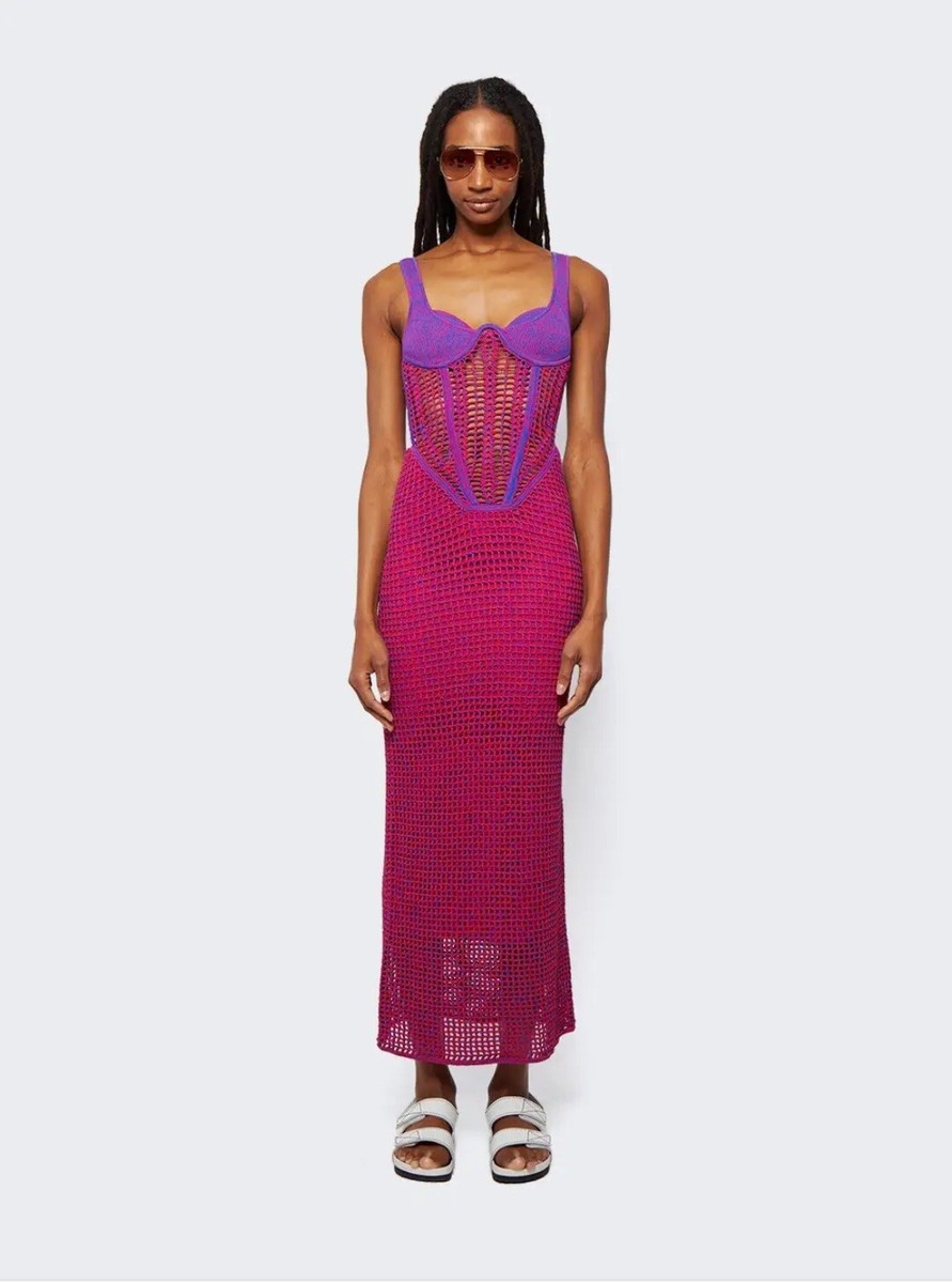 corset knit dress NWT $1300 DION LEE Fuchsia Sz XS Multi-Color Long Summer Dress bottomless brunches 051024 color:Dark Green bodycon midi shirt dress Mini dress