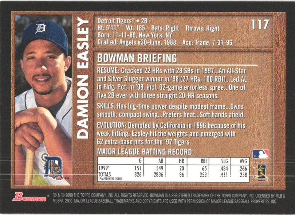 2000 Bowman Retro / Future #117 Damion Easley Detroit Tigers Baseball Card - Image 2 of 2