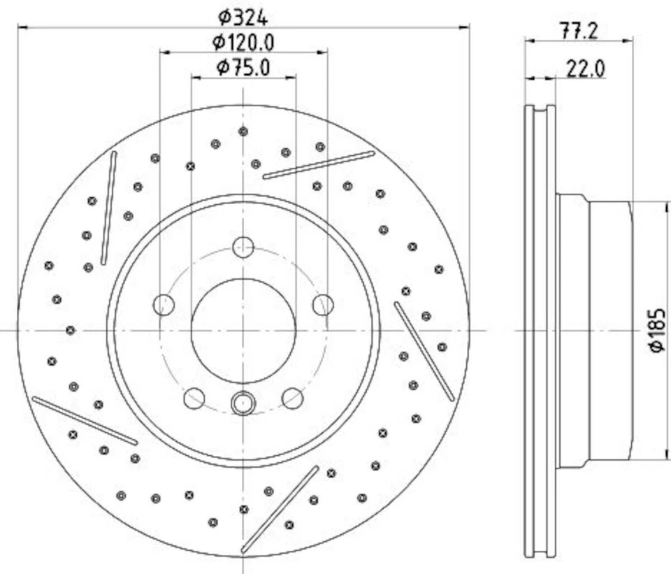 Ротор заднего тормоза (x2 ПАРА) с ямочками и прорезями E82/E88 11-13 BMW 135i - Изображение 2 из 2
