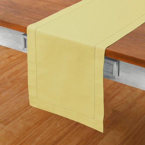 Solino Home Cotton Linen Hemstitch Table Runner 14 x 108 for Fall Yellow Color - Picture 2 of 4