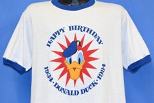 vtg 80s WALT DISNEY HAPPY BIRTHDAY DONALD DUCK 34-84 RINGER DEADSTOCK t-shirt L