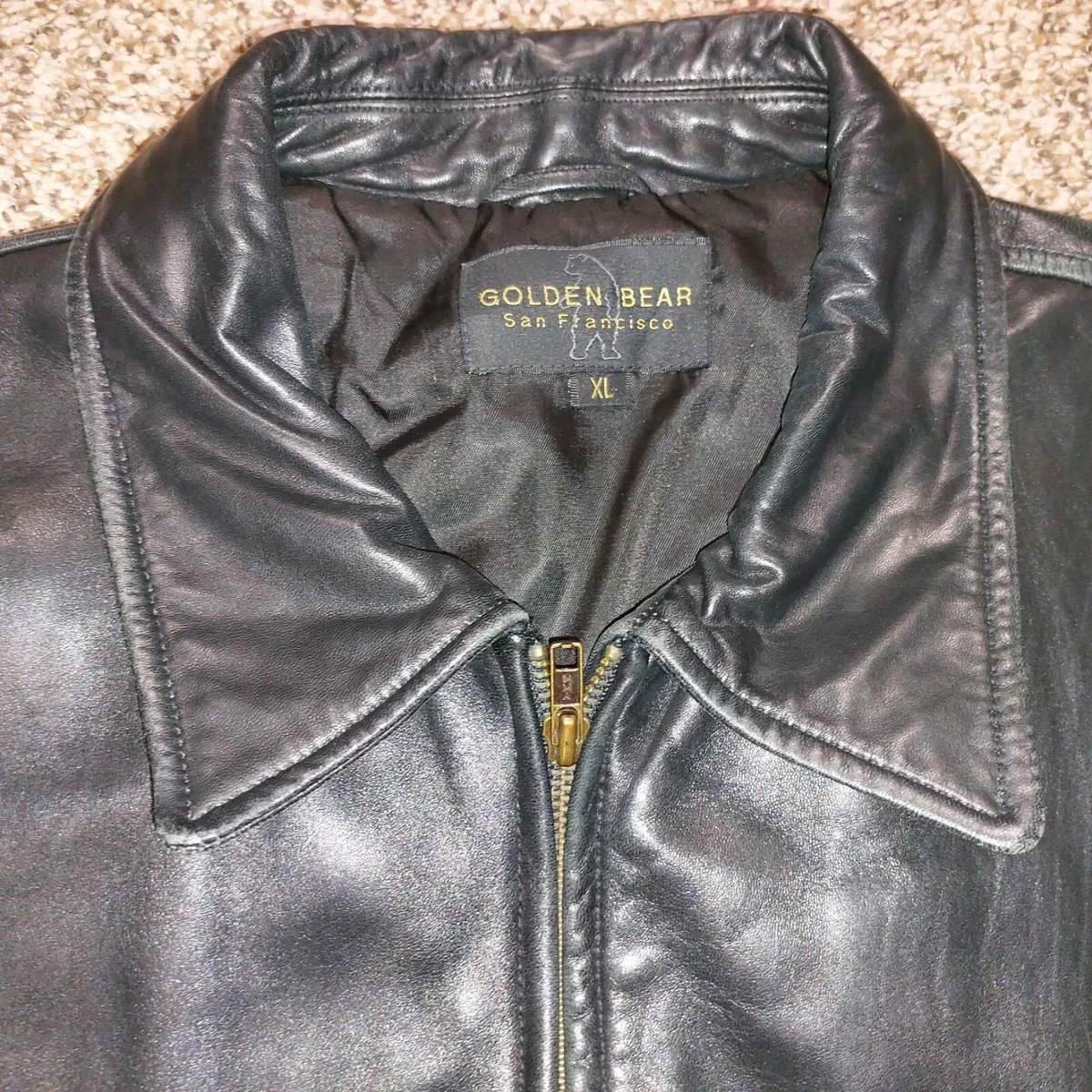 Men's GOLDEN BEAR Black Lambskin Leather Jacket Zip Up Sz XL