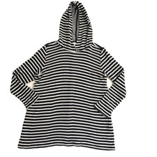 J. Jill Hooded Blue Striped Tunic Top Sweater Sweatshirt Size S Oversized