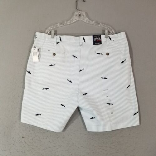 Nautica deck shorts men's 42 x 8.5 white blue stripe shark all over print NEW - Picture 6 of 13