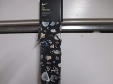 NIKE DRI-FIT UNISEX HEAD TIE ONE SIZE NWT BLACK MULTI-LOGO PATTERN "FLY" LOGO