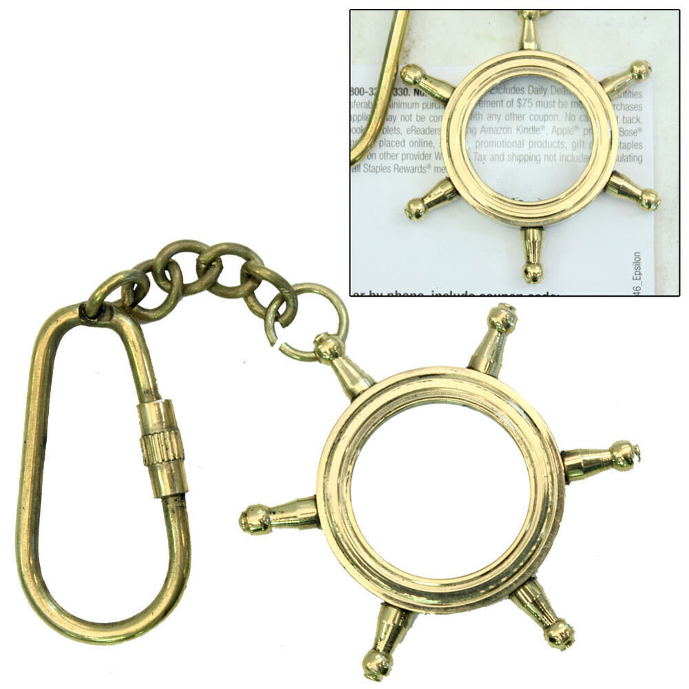Magnifying Glass Keychain Ship Wheel Helm Brass Keychain with Screw Lock