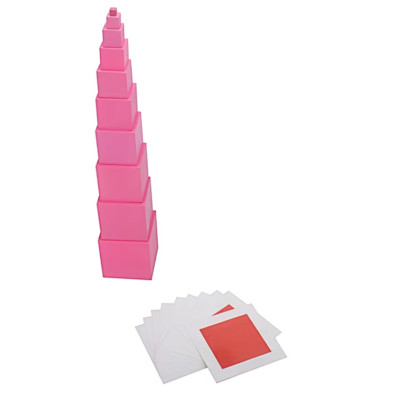 Montessori Pink Tower (10cm) with Cards & Stand   Sensory Learning Toy
