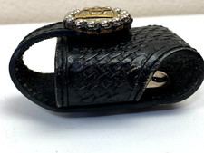 VTG Tooled Black Leather Western Clip On Flip Phone Case Holder Holster Cowboy 4