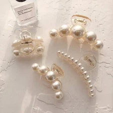 Pearl Hair Clips Women 4PCS Large Small Hair Claw Clip Strong Hold Big Banana