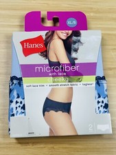 2 Pack Hanes Microfiber Lace Cheeky Bikinis Size XL/8 Soft Smooth Stretch Fabri